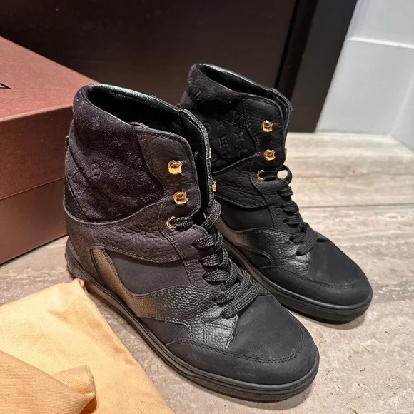 Louis Vuitton Women’s Black Monogram High Top Sneakers Size 35 - Picture 2 of 6